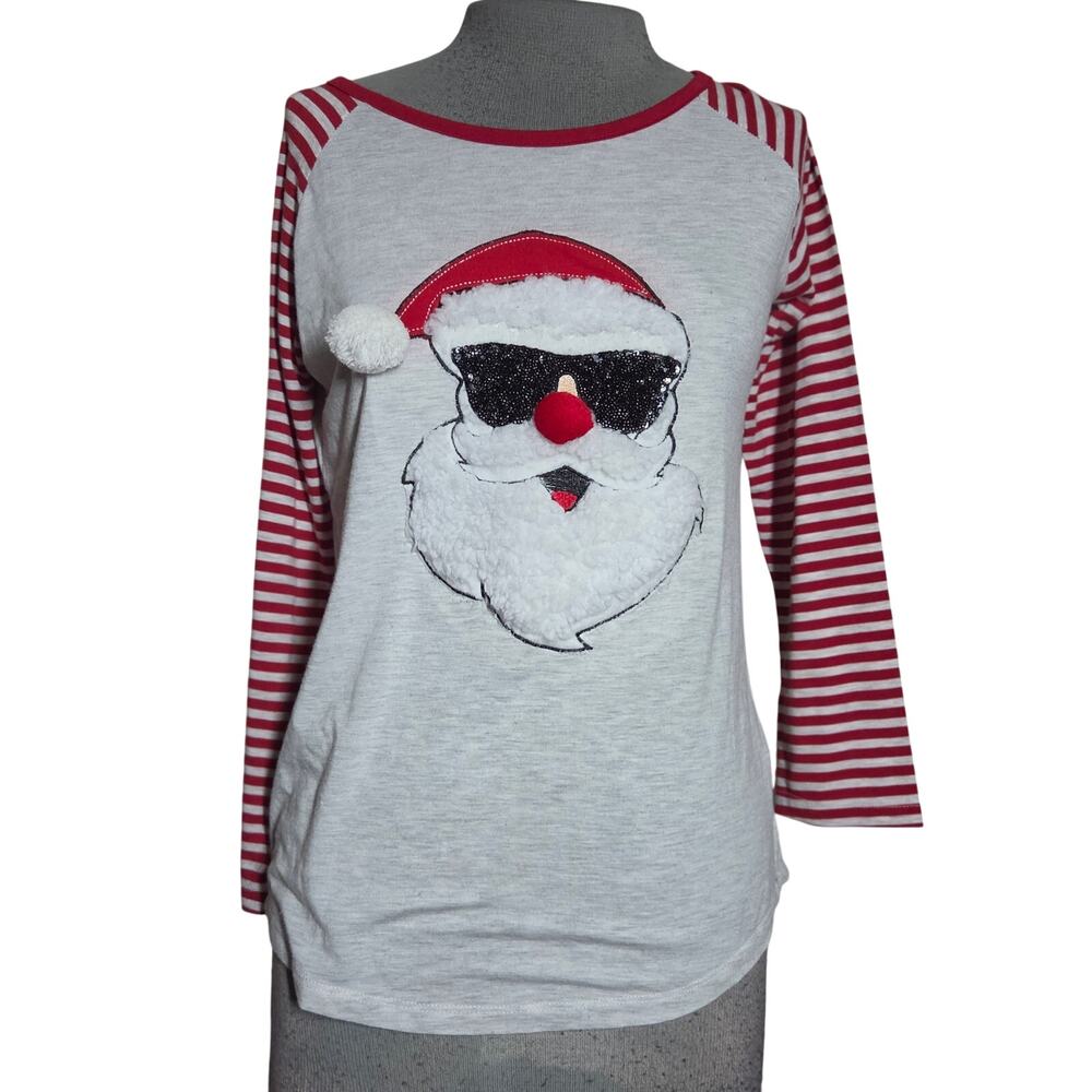 Christmas Santa Holiday Beaded Sunglasses Tee Size Large 16